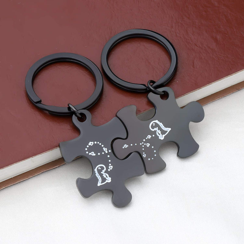 [Australia] - PLITI Dinosaur Couple Gifts Dinosaur Puzzle Keychain Set Dino Fans Gift Animal Lover Gift Funny Dinosaur Obsessed Gift Dino Geeky Nerdy Gift for Couple BFF dinosaur CP black2 