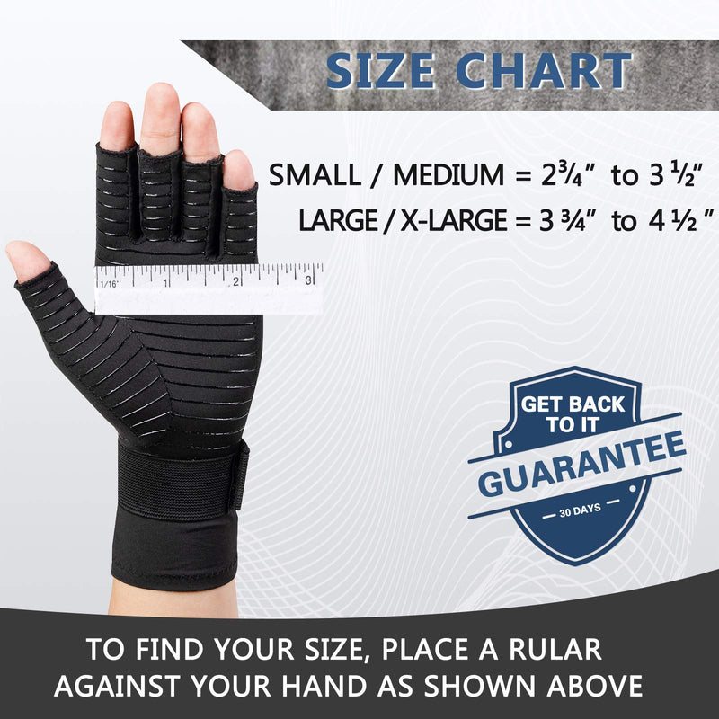 [Australia] - HENOTIC Copper Compression Gloves for Women Men, Wrist Reinforcement Fingerless Arthritis Compression Gloves for Relieving Carpal Tunnel Aches, Rheumatoid Pains, Joint Swell One Pair Small/Medium: 2 3/4"-3 1/2" 