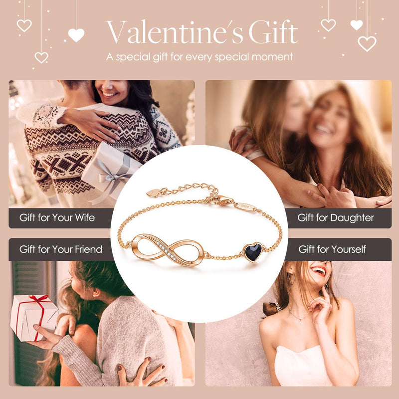 [Australia] - CDE Infinity Heart Symbol Charm Bracelet for Women 925 Sterling Silver Adjustable Mother's Day Jewelry Gift Birthday Gift for Mom Women Wife Girls Her Rose Gold-Black 