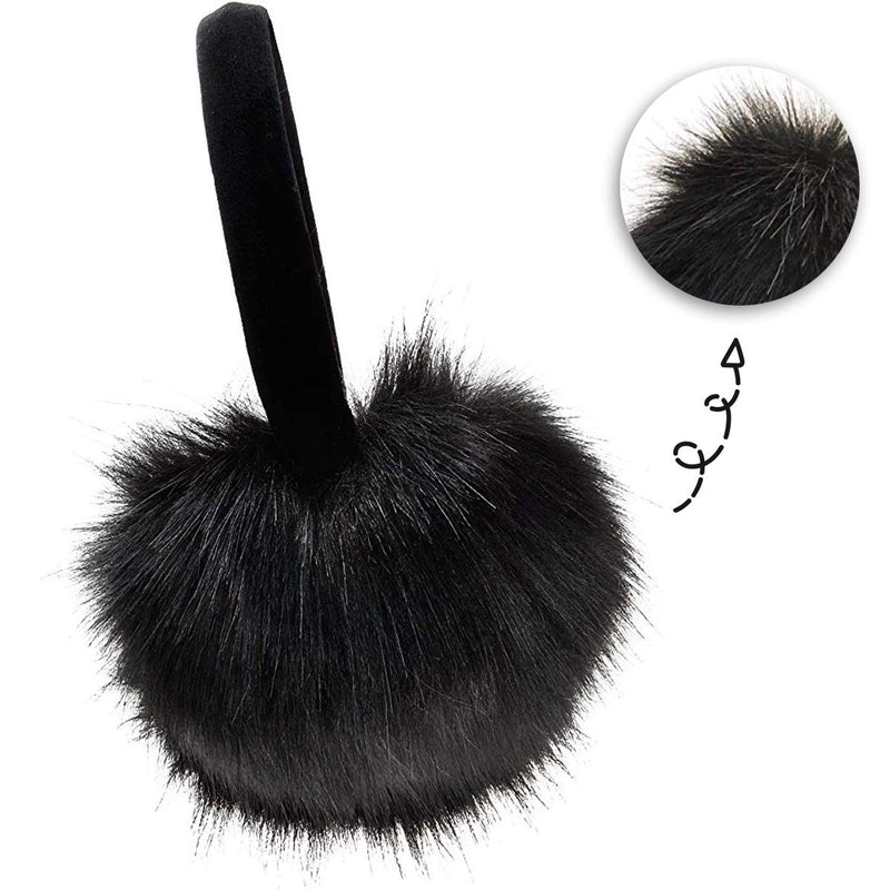 [Australia] - MADHOLLY 2 Pack Faux Fur Earmuffs- Big Winter Outdoor Soft Warm Thick Faux Fur Ear Warmers for Womens Men, Black&Grey 