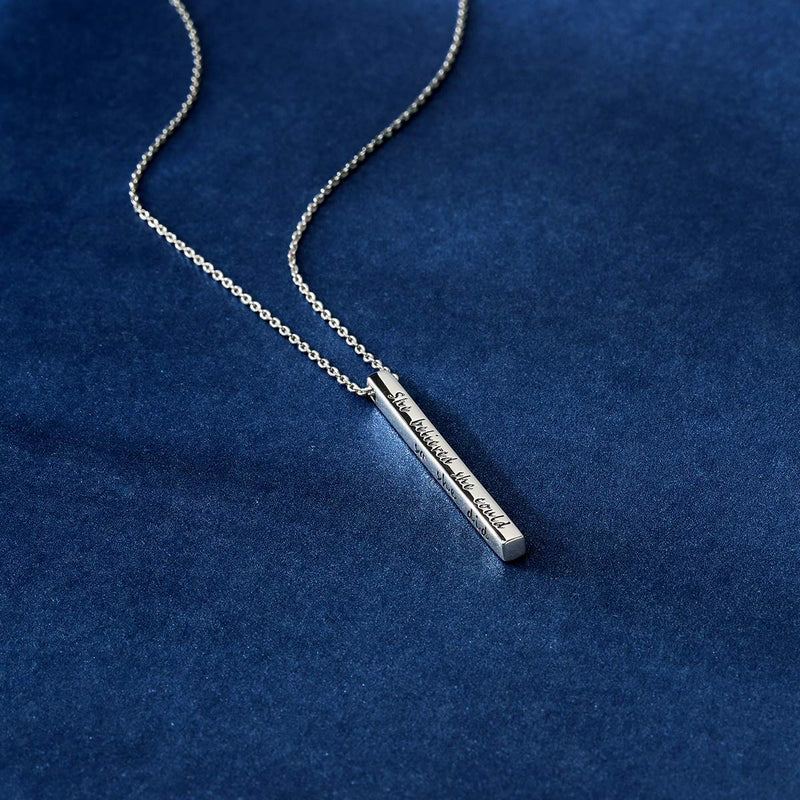 [Australia] - SIMPLGIRL Inspirational Bar Necklace for Women, 925 Sterling Silver OR 18K White Gold Plated Personalized Vertical Bar Necklaces 18"+ 2" She Believed She Could So She Did(18K white gold plated) 