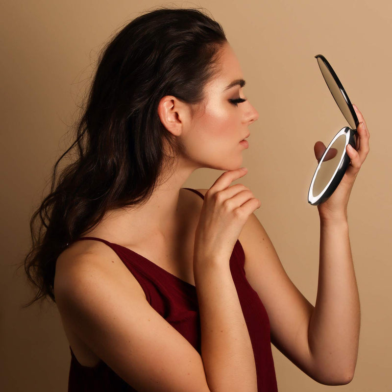 [Australia] - Fancii LED Lighted Travel Makeup Mirror, 1X/10X Magnification - Daylight Led, Compact, Portable, Large 127mm Wide Illuminated Mirror, Black (Lumi) 