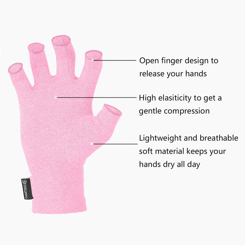 [Australia] - DISUPPO Arthritis Compression Gloves Relieve Pain from Rheumatoid, RSI,Carpal Tunnel, Hand Gloves Fingerless for Computer Typing and Dailywork, Support for Hands and Joints (M, Pink) Medium (1 pair) 