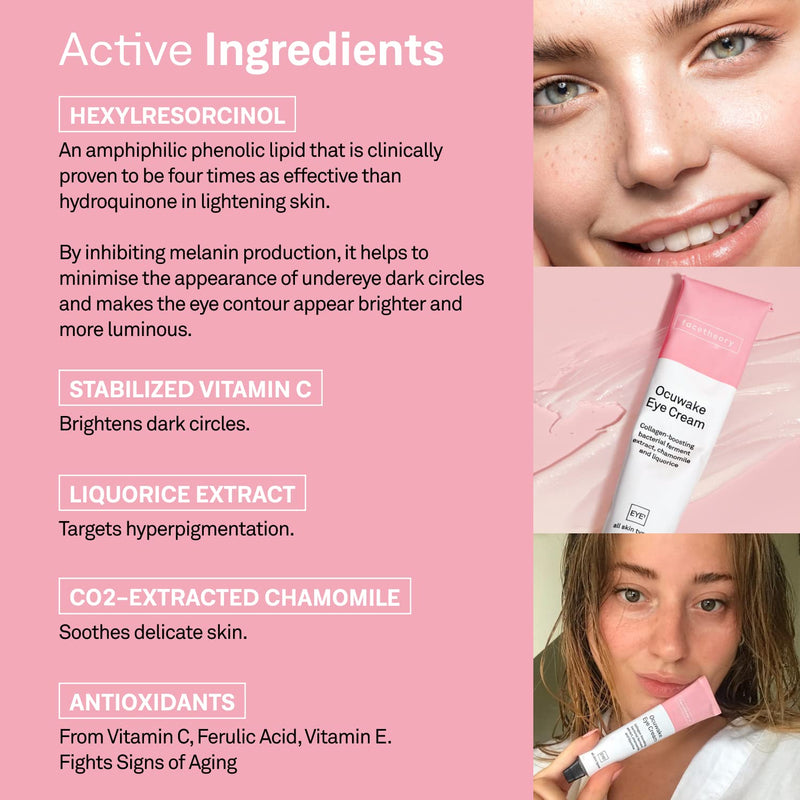 [Australia] - Facetheory Ocuwake Eye Cream | With Chamomile, Vitamin C and Liquorice | Strengthens & Firms Eye Contour | Reduces Eye Wrinkles and Eye Bags | Vegan & Cruelty-Free | Made in UK | 30ml 
