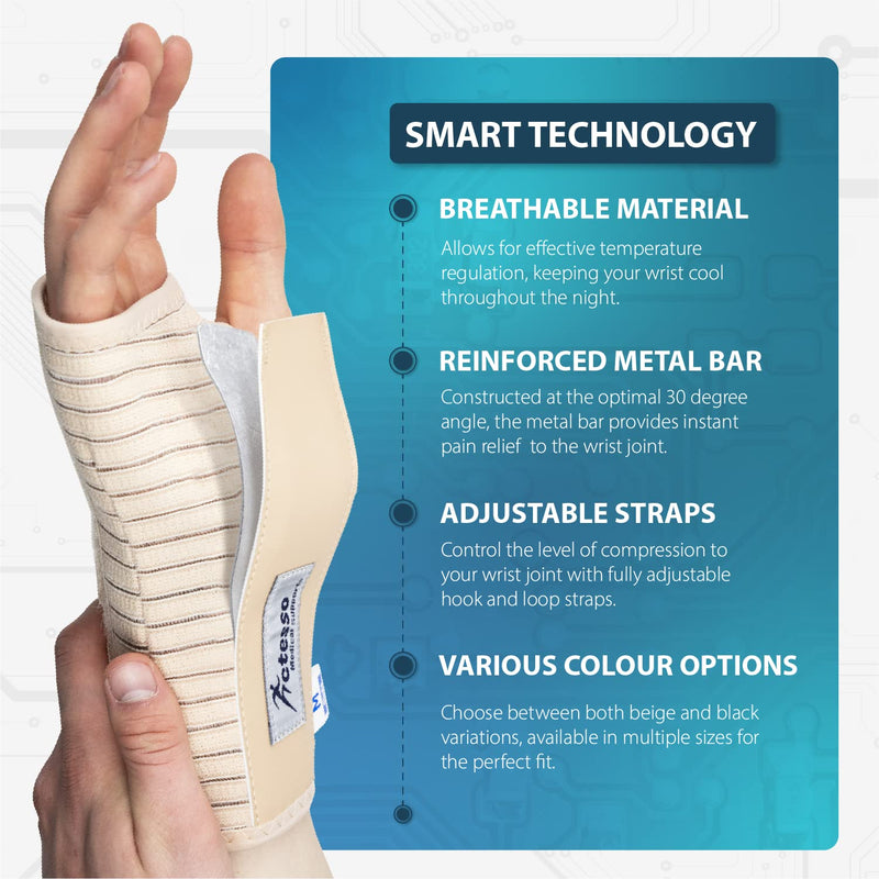 [Australia] - Actesso Breathable Wrist Support Brace Splint - Ideal for Carpal Tunnel, Sprains, and Tendonitis (Beige, Small Left) Beige S (Pack of 1) 