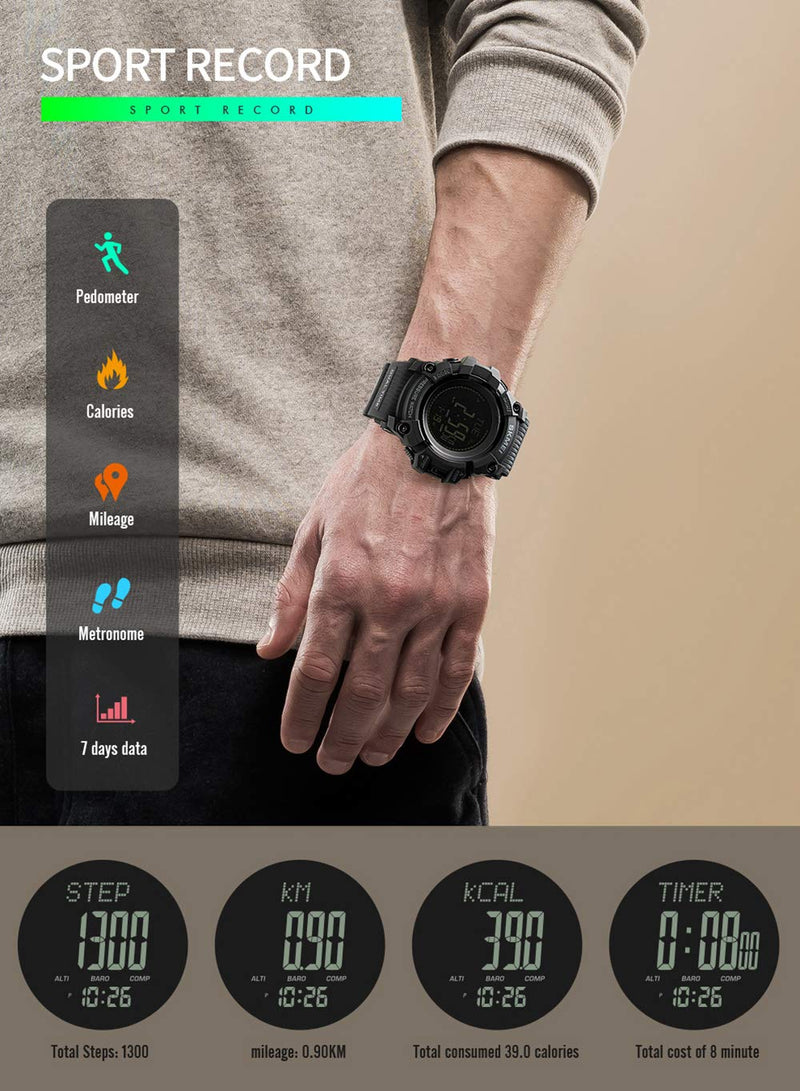 [Australia] - Mens Outdoor Sports Army Watches Pedometer Calories Digital Watch Altimeter Barometer Compass Thermometer Weather Men Watch Blue 