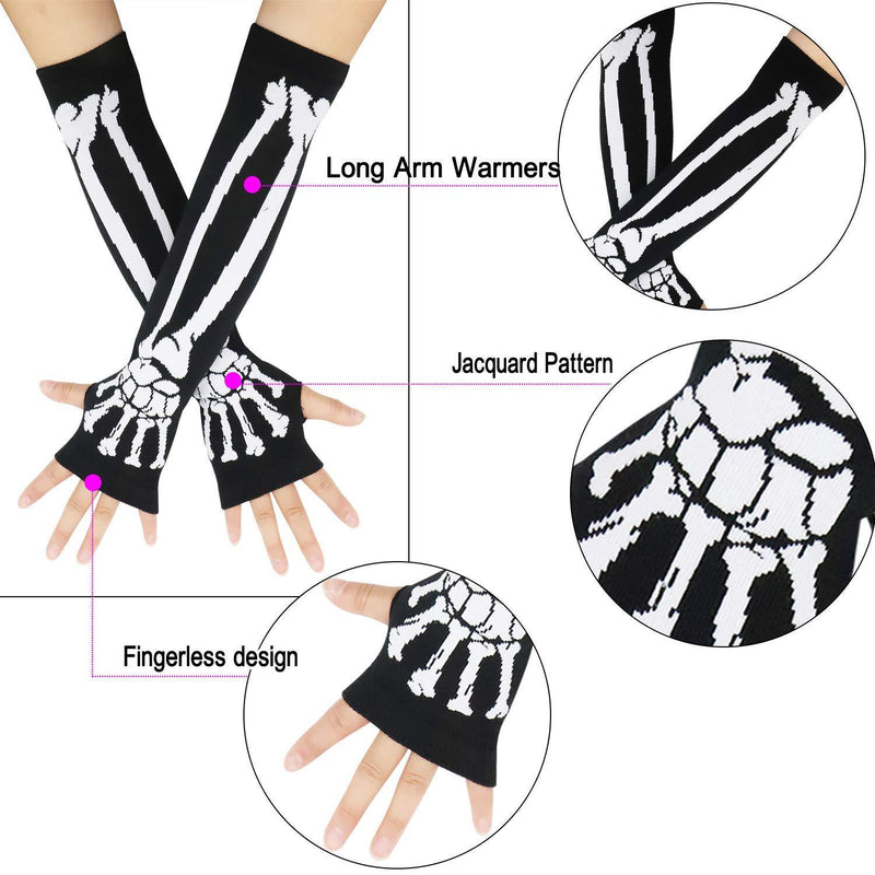 [Australia] - Unisex Stretchy Fingerless Hand Warmer Skeleton Gloves White_long 