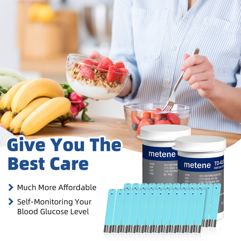 [Australia] - Metene TD-4116 Blood Glucose Test Strips, 100 Count Blood Sugar Test Strips for Diabetes, Use with metene TD-4116 Blood Glucose Monitoring System Only 100 Count (Pack of 1) 