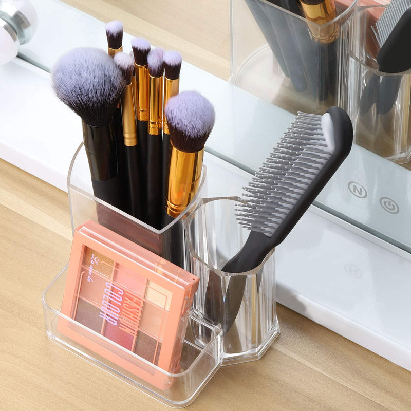 [Australia] - Clear Makeup Brush Holder, 3-Compartment Different Size Cosmetics Organizer Storage 