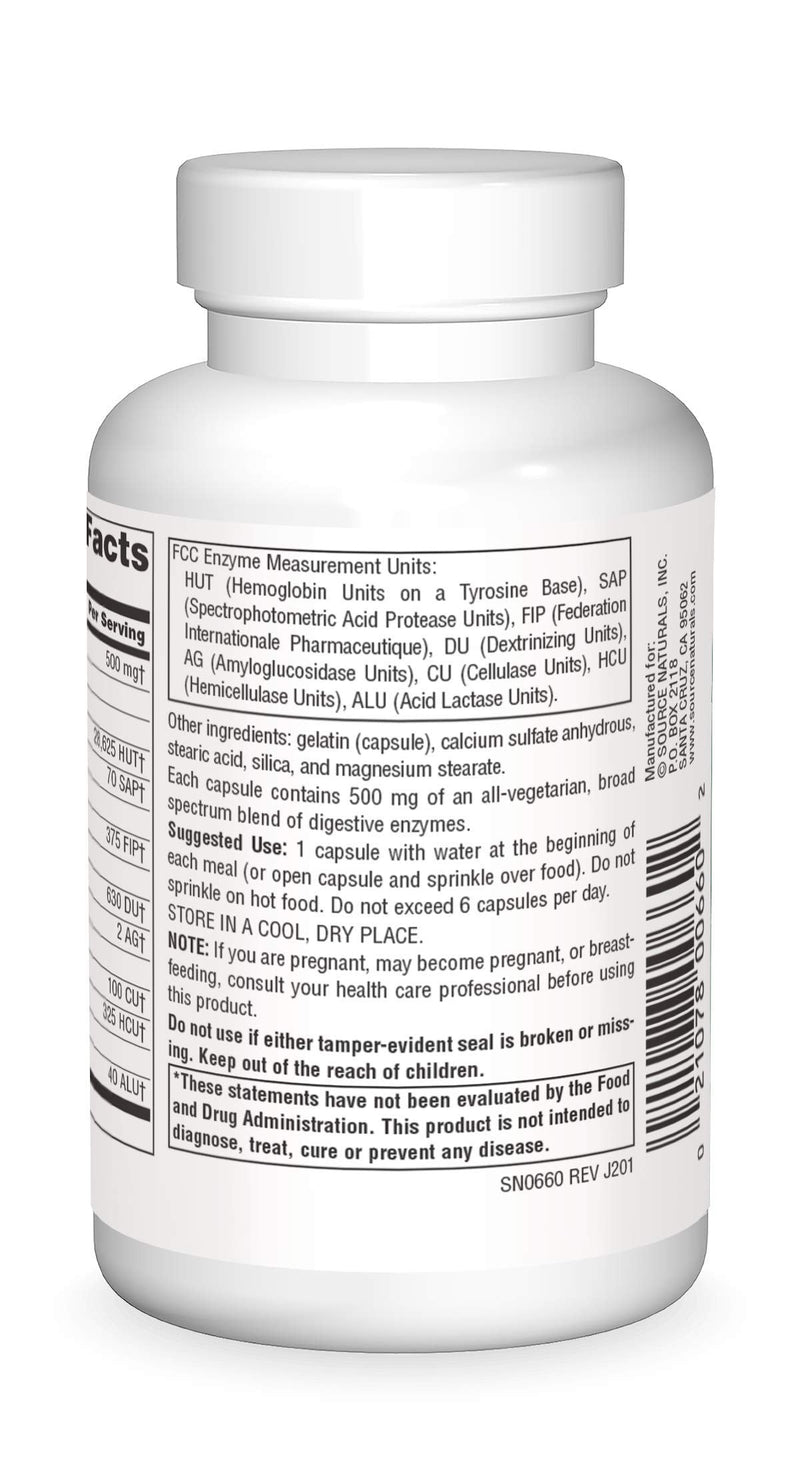 [Australia] - Source Naturals Essential Enzymes 500mg Bio-Aligned Multiple Supplement Herbal Defense For Digestion, Gas & Constipation Relief & Daily Digestive Health - Strong Immune System Support - 120 Capsules 120 Count (Pack of 1) 