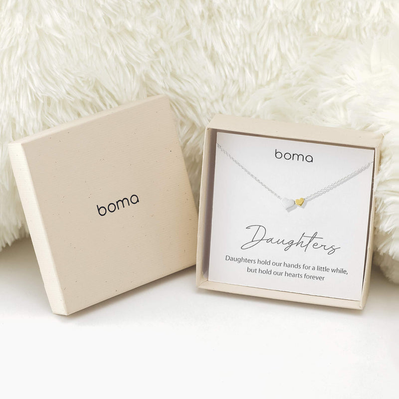 [Australia] - Boma Jewelry Sentiments Collection Daughters Sterling Silver Two Hearts with 14kt Gold Vermiel Necklace, 18 Inches 