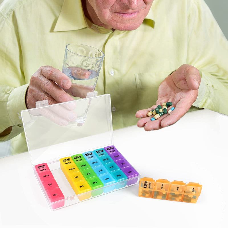 [Australia] - Pill Box Organiser 7 Day, Opret Pill Dispenser Weekly 4 Times a Day with 28 Compartment for Travel Home Use Tablets Vitamin Fish Oil BPA Free Coloured 