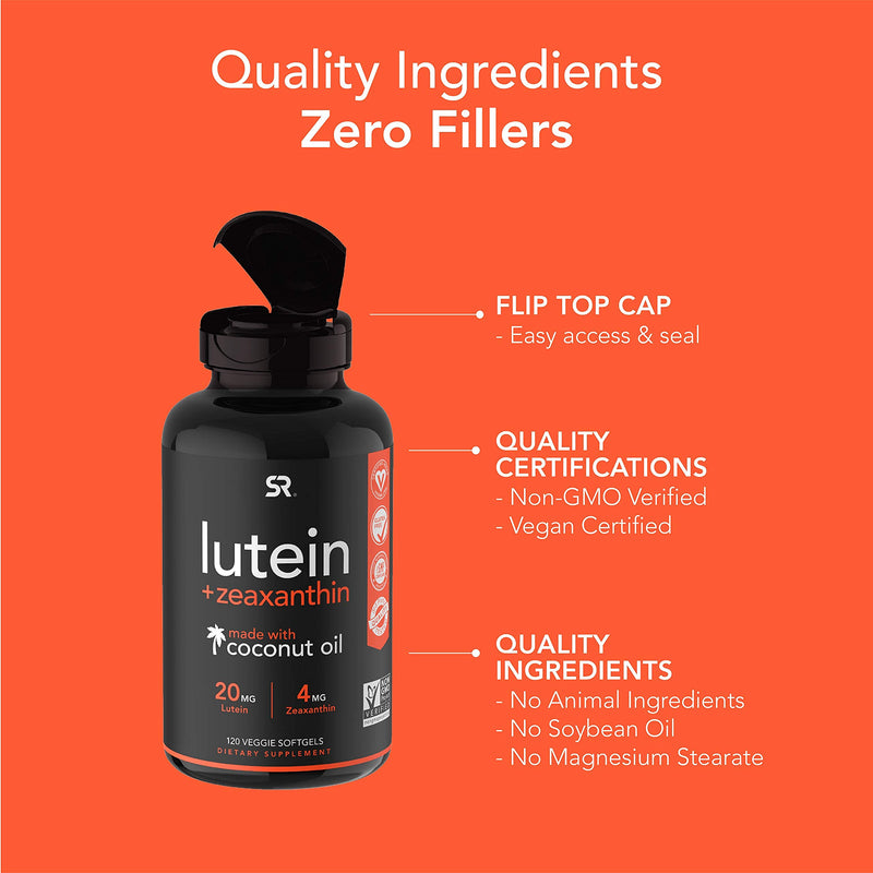 [Australia] - Vegan Lutein + Zeaxanthin (20mg) with Organic Coconut Oil for Better Absorption ~ Supports Vision & Eye Health ~ The ONLY Vegan Certified & Non-GMO Verified Lutein Available (120 Softgels) 120 Count (Pack of 1) 