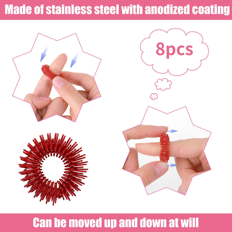 [Australia] - 8 Pieces Acupressure Rings-Spiky Sensory Finger Rings Acupuncture Rings Fidget for Silent Stress Reducer and Massager Improves Blood Circulation 8 Pcs 
