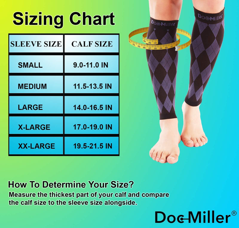[Australia] - Doc Miller Calf Compression Sleeve for Men & Women - Fast Leg Pain Relief from Shin Splints, Varicose Veins - All Day Calf Support for Running, Travel & Everyday Use Black.Purple Large 