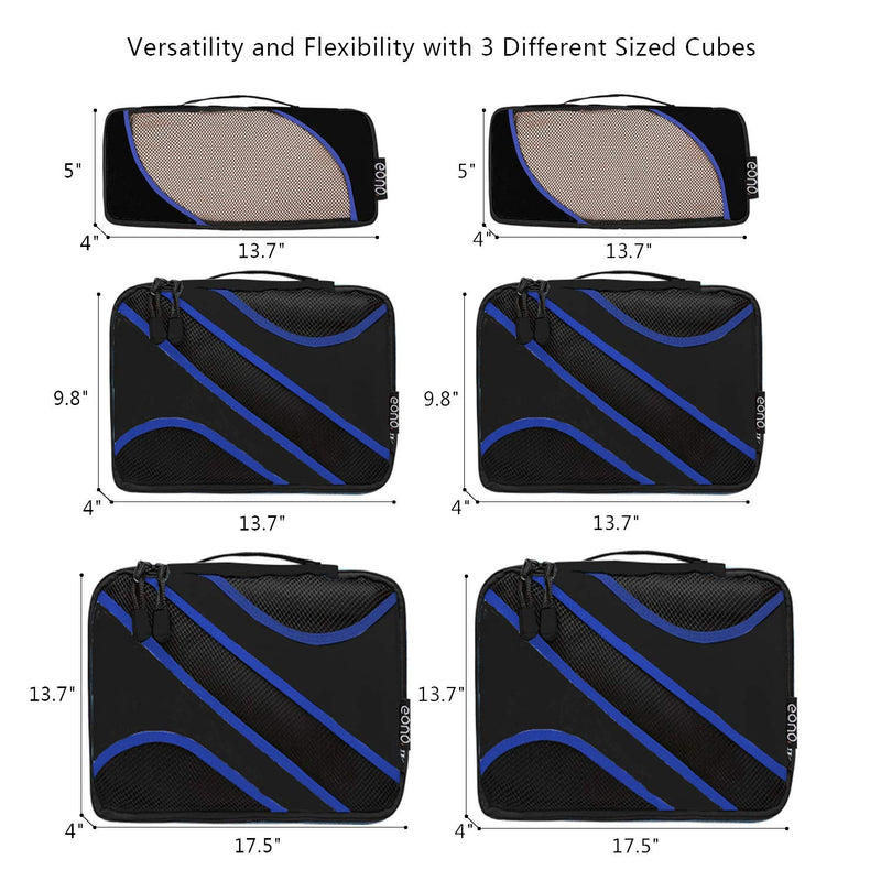 [Australia] - Amazon Brand - Eono Packing Cubes Travel Luggage Organizers Suitcase Organizer Packing Organizers - 6-Set (2L+2M+2Slim), Black Set of 6, Black 