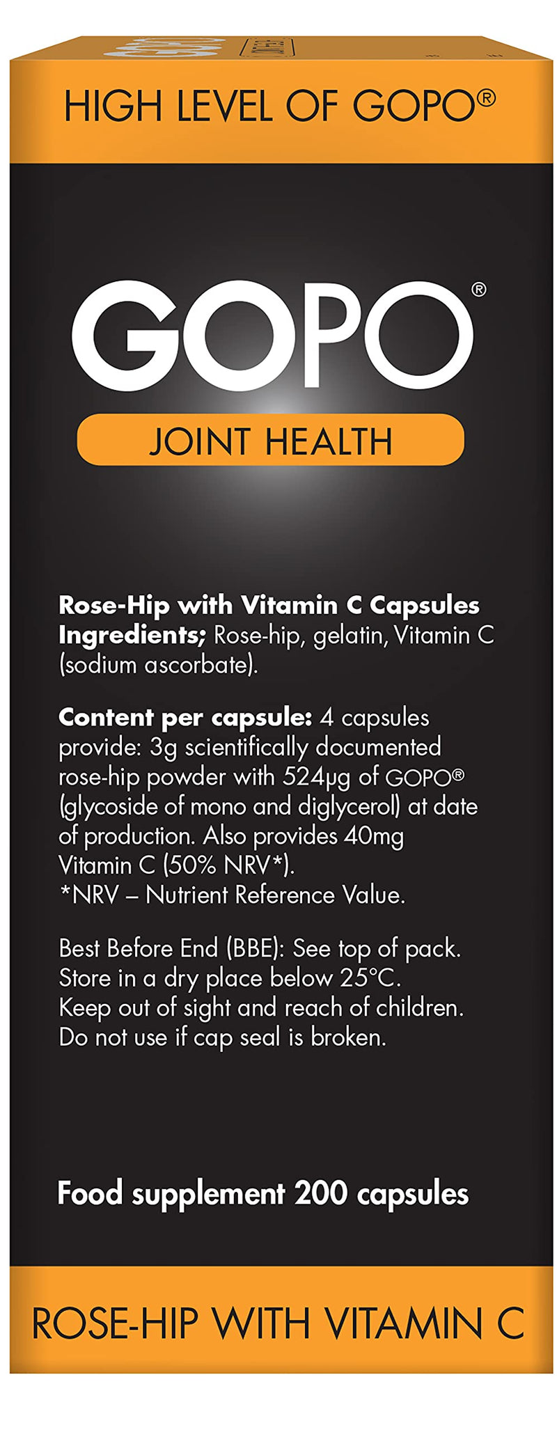 [Australia] - GOPO Joint Health 200 Capsules - Rose-Hip & Vitamin C - Helps maintain healthy & flexible joints 200 Count (Pack of 1) 