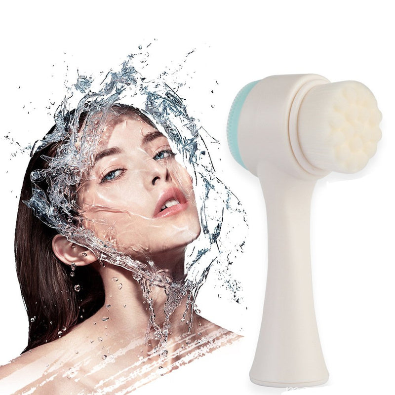 [Australia] - 2 in 1 Face Brush Double Sided Facial Cleansing Brush Silicone Cleansing Side and Soft Bristles Washing Face Cleansing and Exfoliating Scrubber to Massage and Scrub Your Skin (White and Blue) White and Blue 