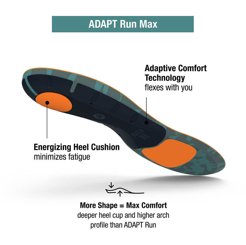 [Australia] - Superfeet Adapt Run Max - Cushioned Arch Support Insoles for Running Shoes - 11.5-13 Men / 12.5-14 Women Sea Pine 