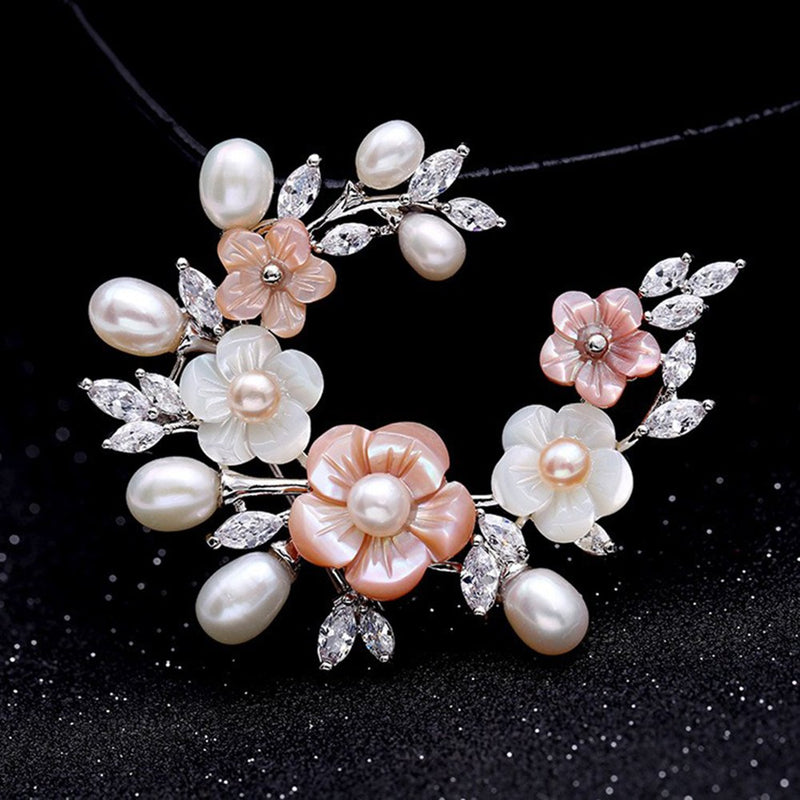 [Australia] - SHAN LI HUA Fashionable Accessories Shell Pearl Flower Brooch Women Safety Pin White Pink … xz-8004-platinum plating 