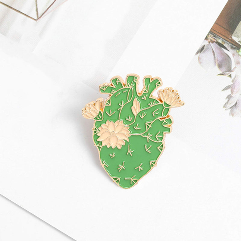 [Australia] - ROFARSO Cactus Heart Enamel Lapel Pin Anatomical Heart Brooch Pins Accessory for Backpacks Badges Hats Bags for Women Girls Kids Gift 