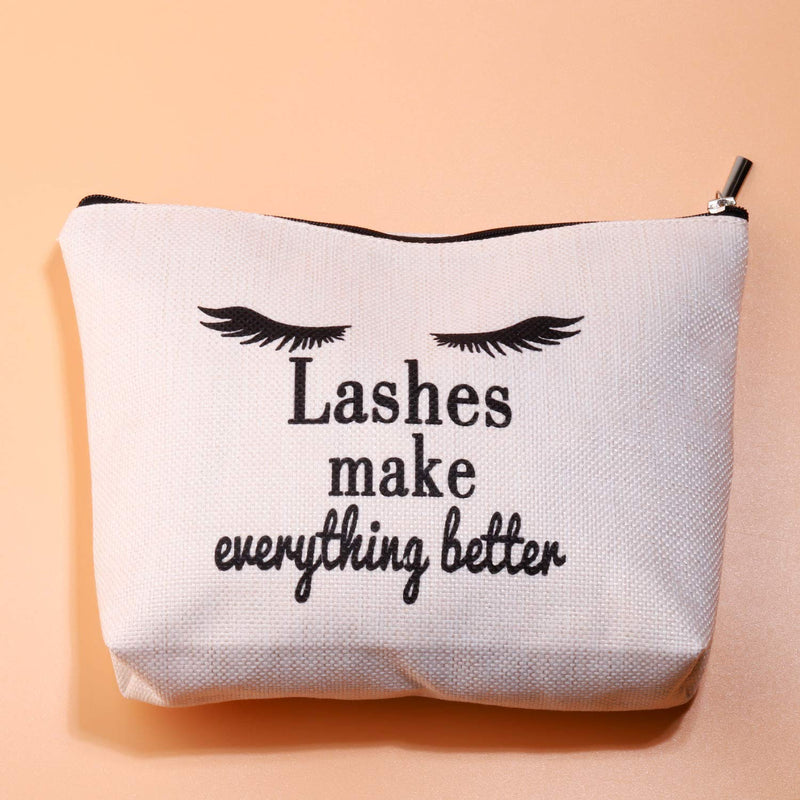 [Australia] - PXTIDY Eyelashes Quote Makeup Bag Lashes Make Everything Better Cosmetic Bag Girls Makeup Pouch Travel Bags (Beige) 