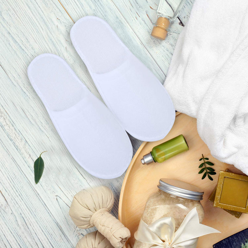 [Australia] - Aneco 6 Pairs Spa Slippers Disposable Closed Toe Slippers White Fluffy Guests Slippers for Home, Hotel Use 