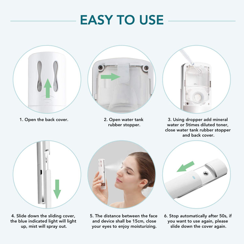 [Australia] - Nano Facial Mister Spray Portable USB Rechargeable Mini Face Humidifier Handy Facial Steamer Vaporizer Nebulizer Atomizer for Eyelash Extensions, Skin Hydration, Makeup, Hair and Barber Care(White) White 