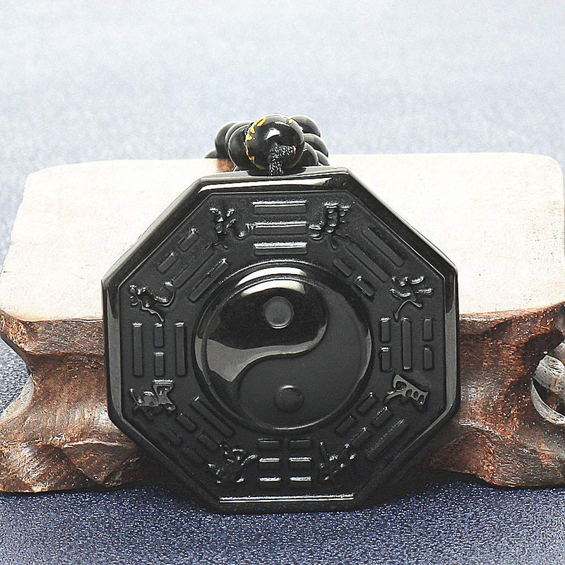 [Australia] - ASGIFT Unique Gifts for Men Women, Black Obsidian Charms Necklace, Healing Crystal Stone Pendant Bagua 