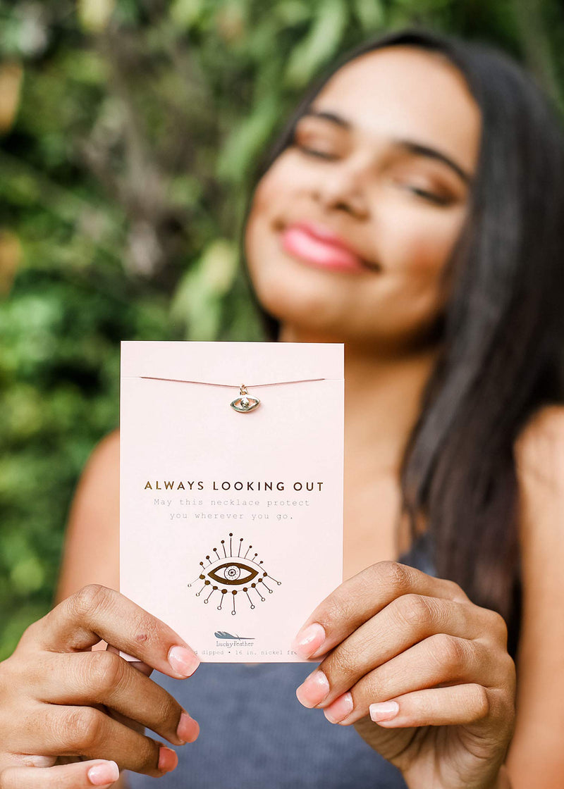 [Australia] - Lucky Feather Evil Eye Necklace for Women - 14k Gold Dipped Dainty Evil Eye Charm Jewelry, Presented on Sentimental Message Card Makes an Ideal Gift for Women and Teen Girls 