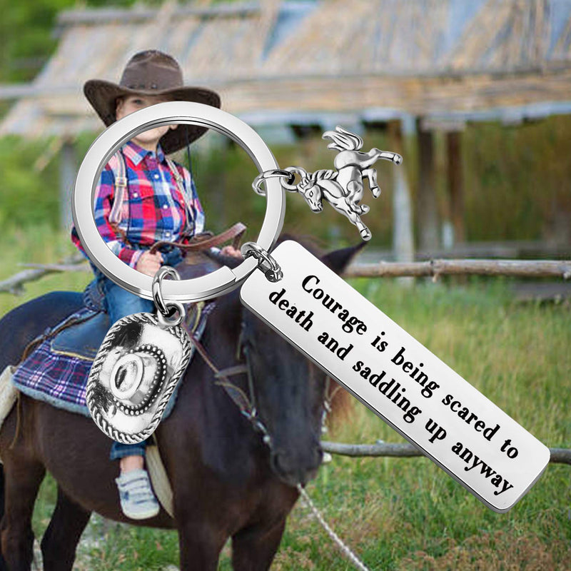 [Australia] - CYTING Courage is Being Scared to Death But Saddling Up Anyway Keychain Inspirational Gift for Horse Lover Cowboy Cowgirl 