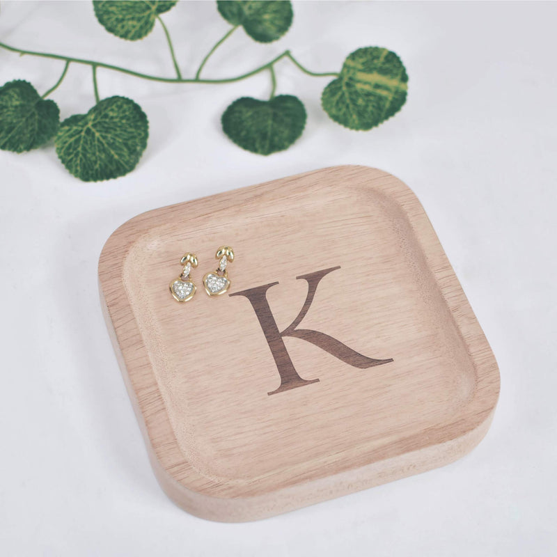 [Australia] - Solid Wood Personalized Initial Letter Jewelry Display Tray Decorative Trinket Dish Gifts For Rings Earrings Necklaces Bracelet Watch Holder (6"x6" Sq Natural "K") ุ6"x6" Sq Natural "K" 