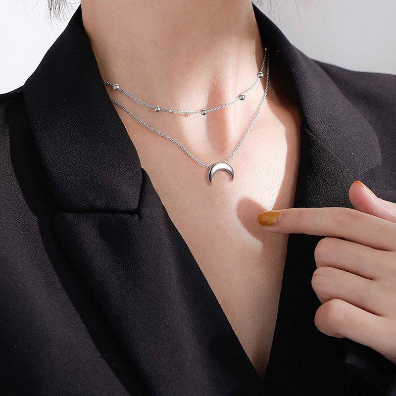 [Australia] - Layered Choker Necklace S925 Sterling Silver Star Full Moon Pendant Disc Jewelry Adjustable Lariat Necklaces for Women Girls Birthday Gifts 