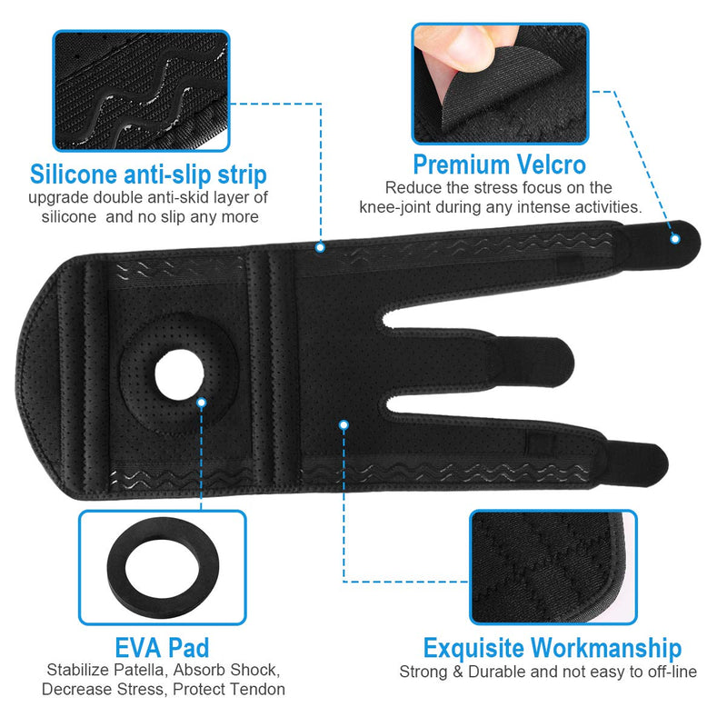 [Australia] - AVIDDA Knee Support with Open-Patella Design for Joint Pain, Sports, Injury Rehabilitation, Adjustable Knee Brace for Men Woman with 3 Straps, for Knee Circumference (12.5" to 18.5") Size XS-M: 12.5" to 18.5" Black 