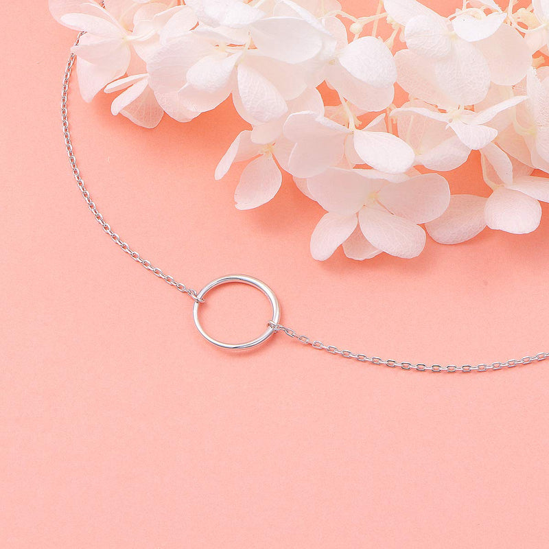 [Australia] - S925 Sterling Silver Dainty Simple Choker Necklace,Rolo Chain,Adjustable 13 inches to 16 inches 01_Circle choker 