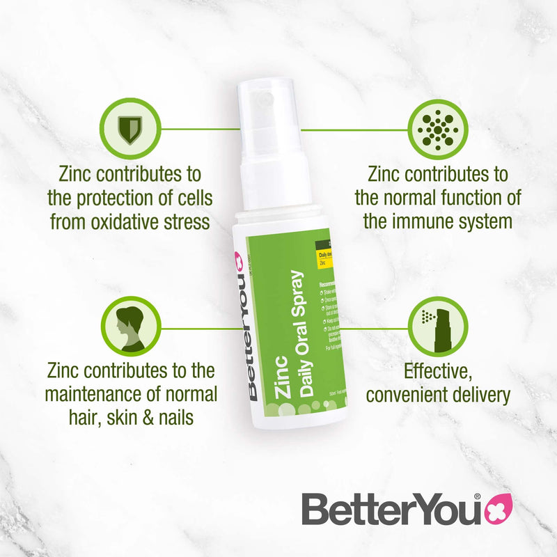 [Australia] - Zinc Daily Oral Spray, Pill-Free Zinc Supplement for Immune System Support, 1 Month Supply, Made in The UK by BetterYou, Natural Lemon and Lime Flavour, 50ml 