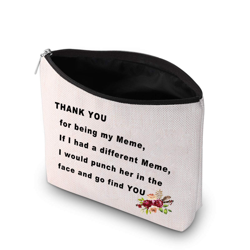 [Australia] - PXTIDY Meme Gift Grandmother Gift Thank You For Being My Meme Cosmetic Bag Funny Grandmother Makeup Bag Best Meme Ever Mema Gift (beige) beige 