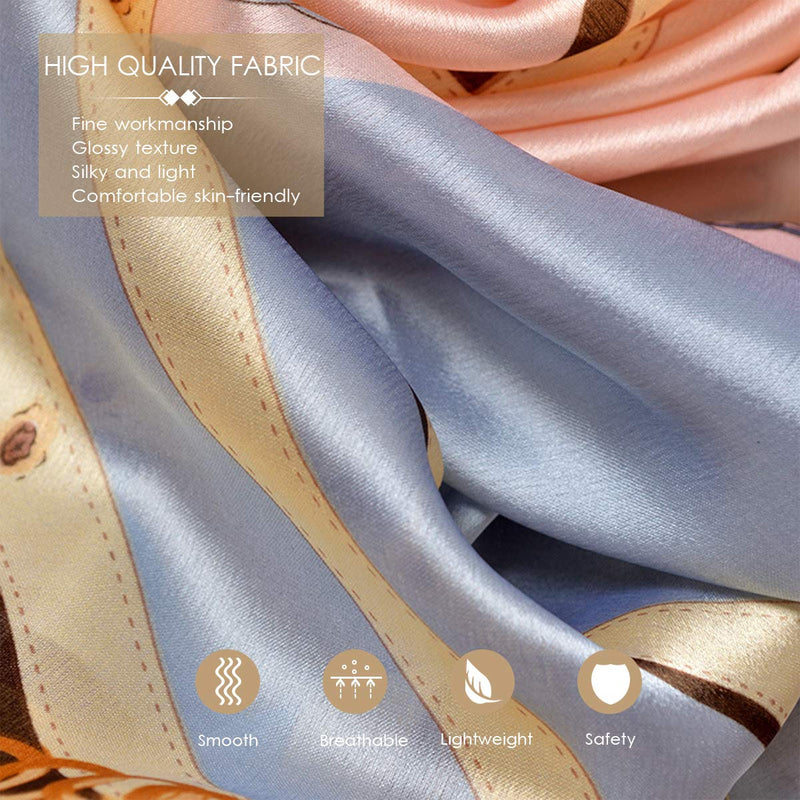 [Australia] - LumiSyne Women's Silk Scarf Vintage Printed Neckerchief Fashion Elegant Style Large Shawl Soft Wrap Sunscreen Shawl Headscarf For All Season Chain Blue Brown 