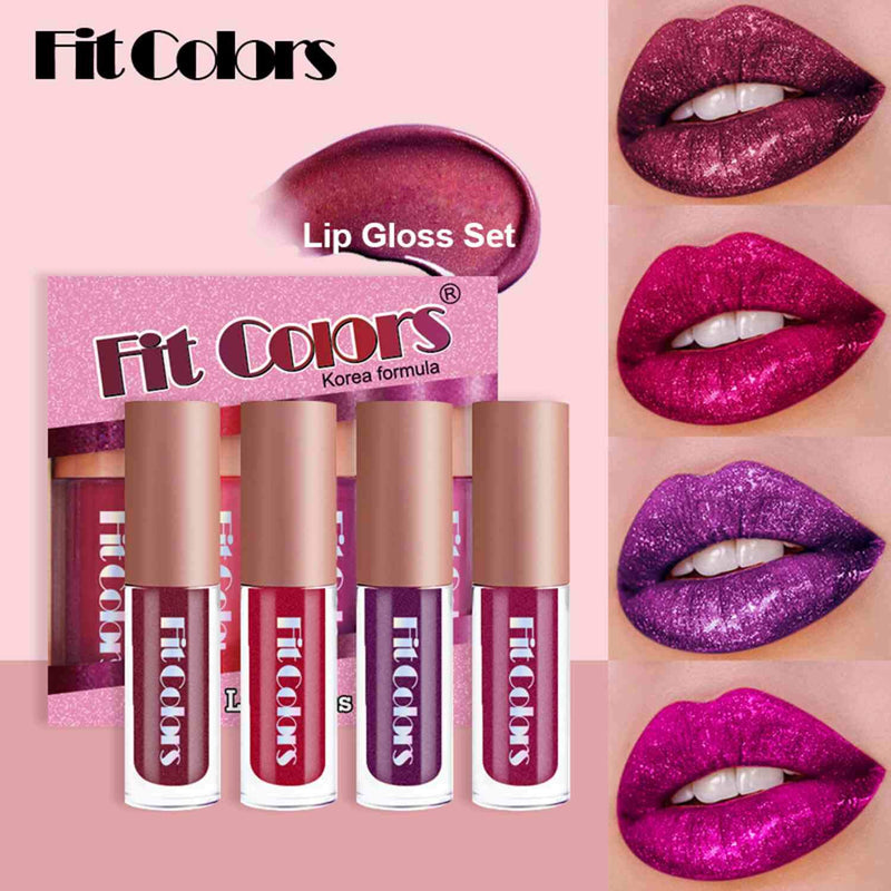 [Australia] - Sumeitang 4 Colors Glitter Lip Gloss Set Diamond Metallic Liquid Lipstick Waterproof Long Lasting Women Lip Makeup 4 Color Glitter Lip Glosses 