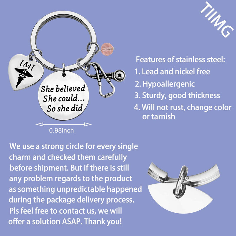 [Australia] - TIIMG LMT Gift Licensed Massage Therapist Graduation Jewelry Gifts She Believed She Could So She Did LMT Medical Caduceus Symbol Keychain She Believed LMT 