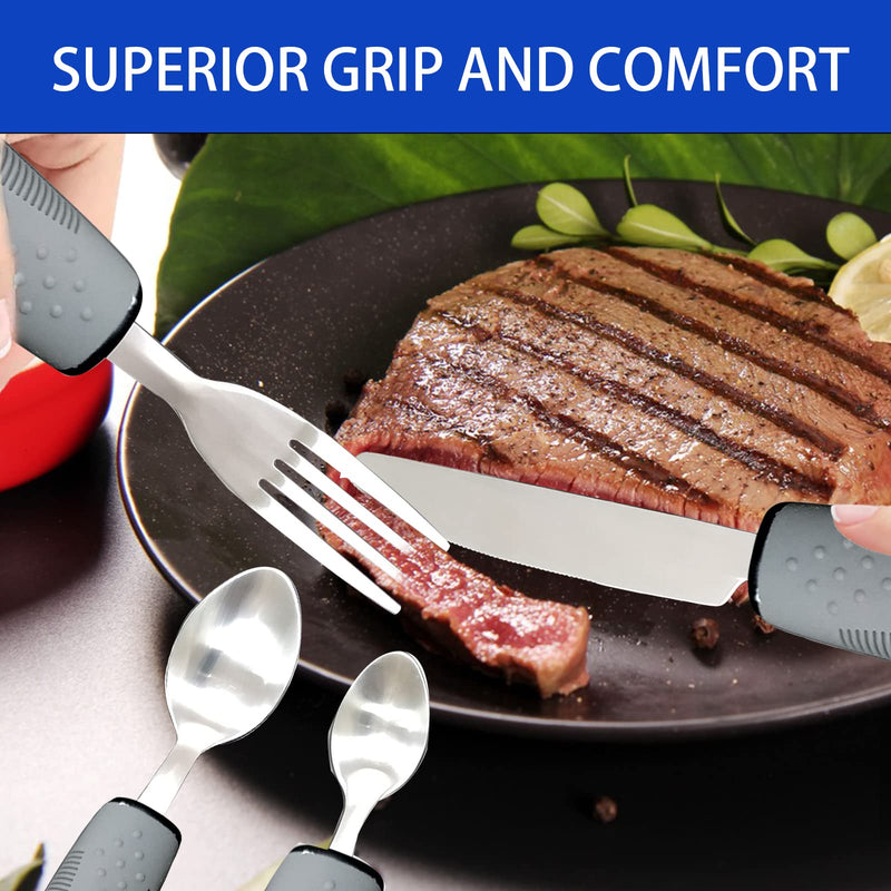 [Australia] - Yuflen 4-Piece Easy Grip Cutlery Set with Thick Handle Disabled Eating Aid Cutlery Non-Slip Handles for Disabled Arthritis Parkinsons Elderly or People with Tremors 