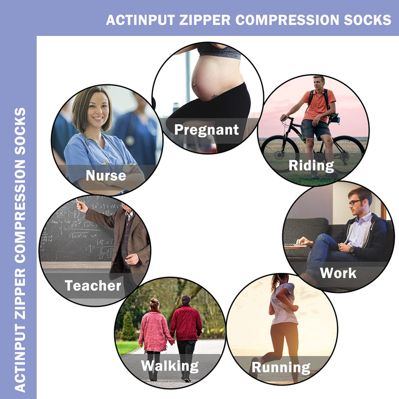 [Australia] - 2 Pairs Compression Socks Toe Open Leg Support Stocking Knee High Socks with Zipper Large-X-Large 01-nude 