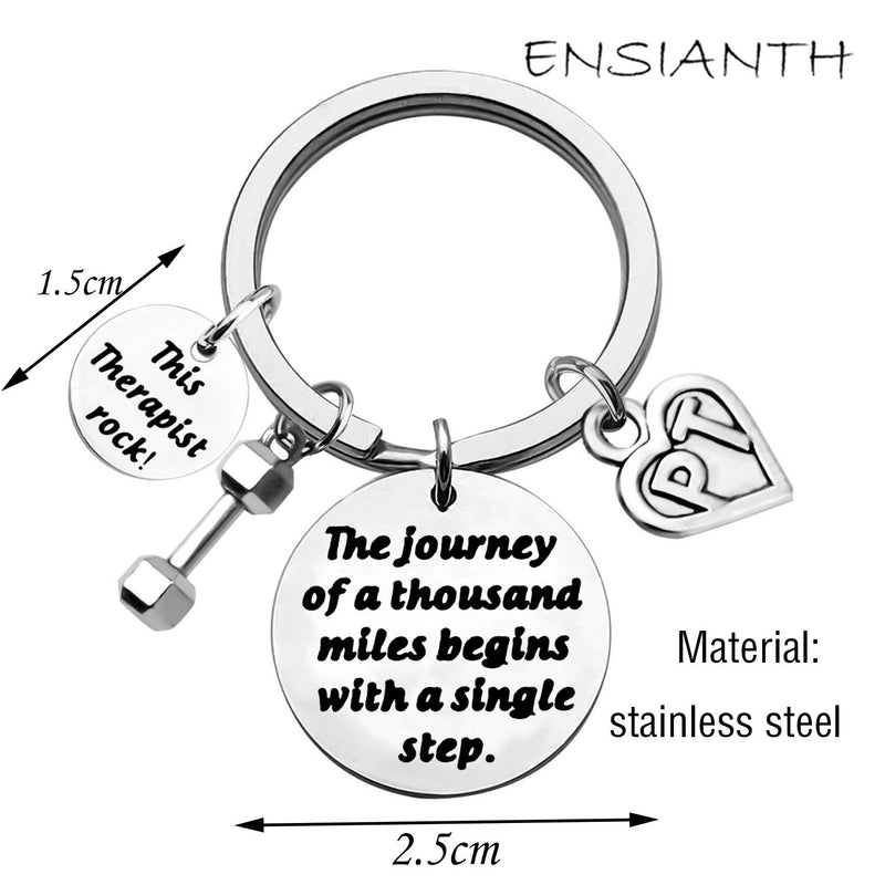 [Australia] - ENSIANTH PT Keychain Physical Therapist Keychain Motivational Gift The Journey of A Thousand Miles Gift Journey PT key 