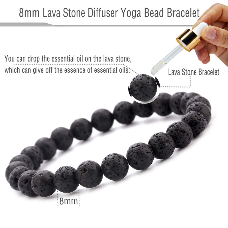 [Australia] - Hamoery Men Women 8mm Natural Stone Lava Rock Diffuser Bracelet Elastic Yoga Agate Beads Bracelet Bangle-21014 A-Lava Stone 