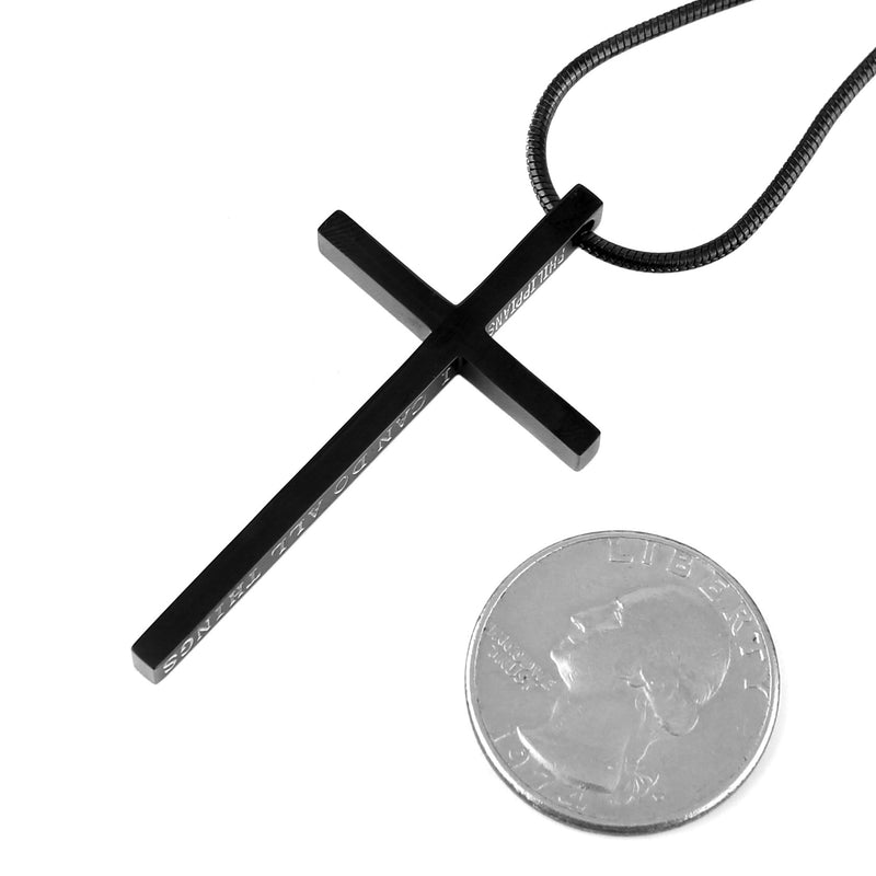 [Australia] - HZMAN Philippians 4:13 Cross Pendant Strength Bible Verse Stainless Steel Necklace Black 