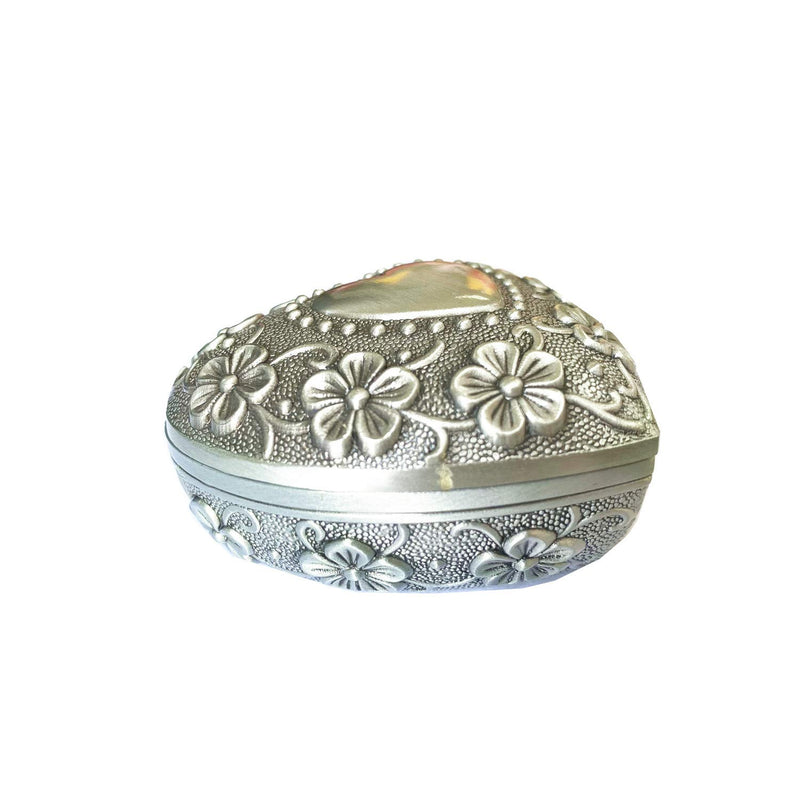 [Australia] - TANG SONG 2 Packs Small Metal Heart Shape Jewelry Box Classic Vintage Antique Ring Box Trinket Storage Organizer Chest (Silver) 