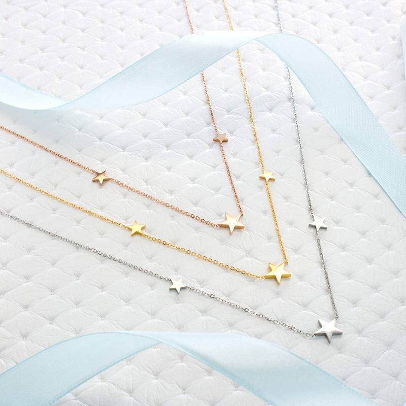 [Australia] - 555Jewelry Stainless Steel Dainty Tri Star Necklace Pendant for Women & Girls Silver 