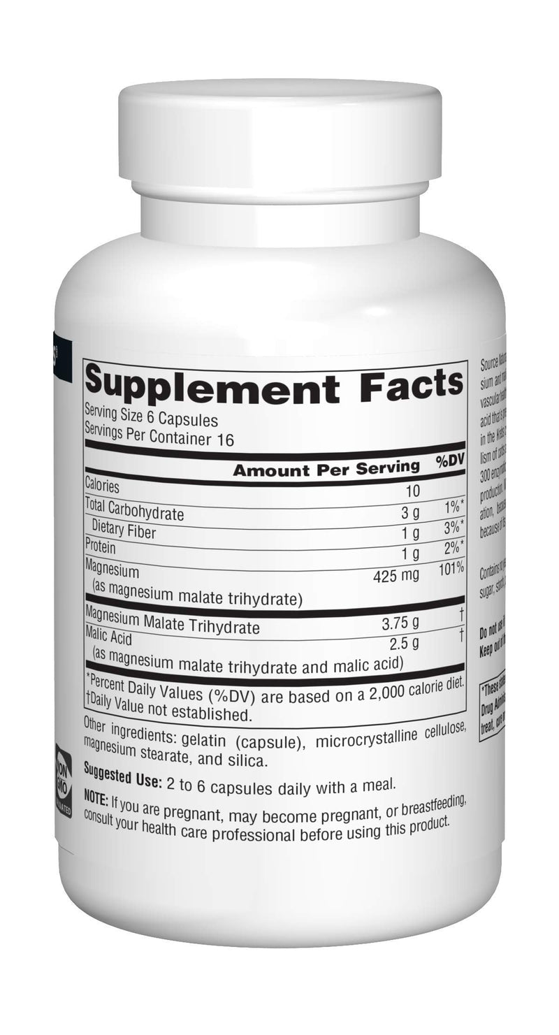 [Australia] - Source Naturals Magnesium Malate 3750 mg Per Serving Essential Magnesium Malic Acid Supplement - 100 Capsules 1 100 Count (Pack of 1) 