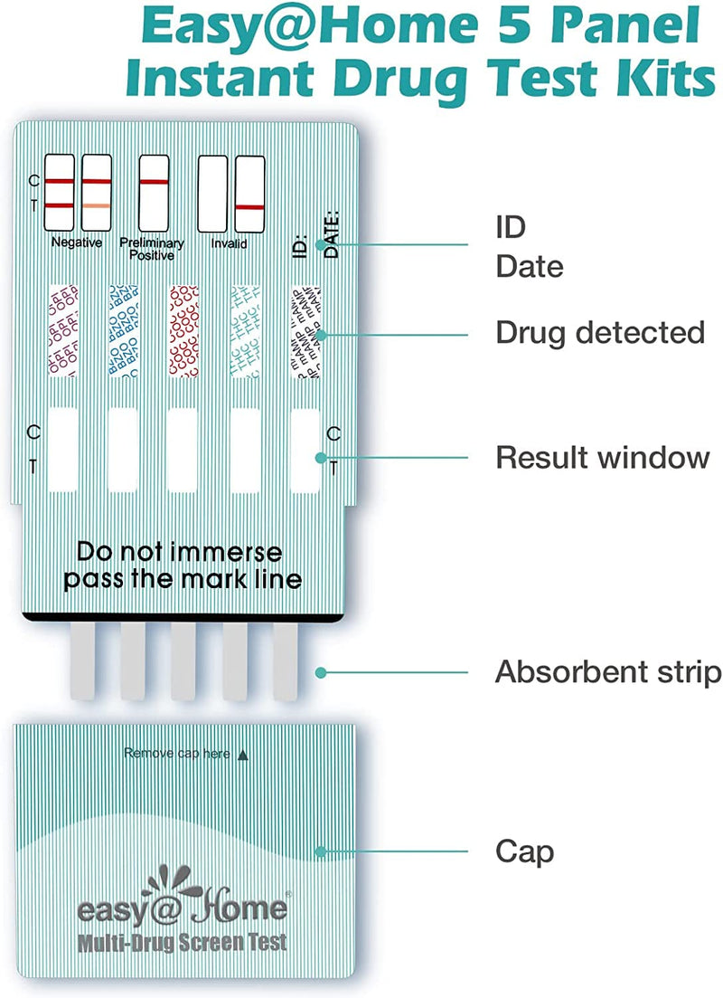 [Australia] - 5 x Drug Test Kits Easy@Home 5 Panel Instant- Testing Marijuana (THC), COC, OPI 2000, AMP, BZO - Urine Dip Drug Testing - #EDOAP-754 5 Count (Pack of 1) 