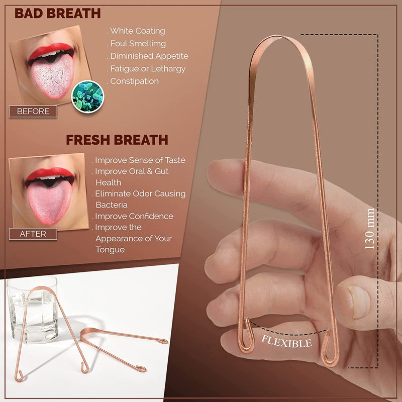 [Australia] - Y-Kelin 2 Pcs Copper Tongue Scraper Tongue Brush for Oral Care (2 pcs Copper) 2 Count (Pack of 1) 